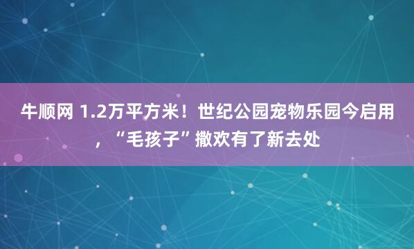 牛顺网 1.2万平方米！世纪公园宠物乐园今启用，“毛孩子”撒欢有了新去处